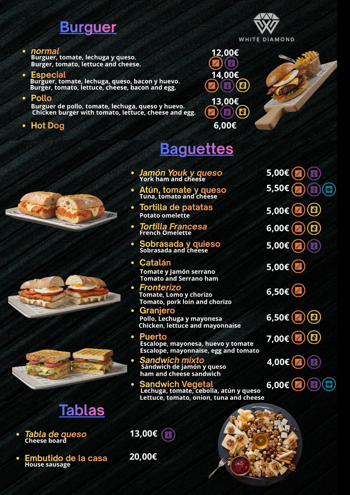 Burgers, Baguettes y Tablas